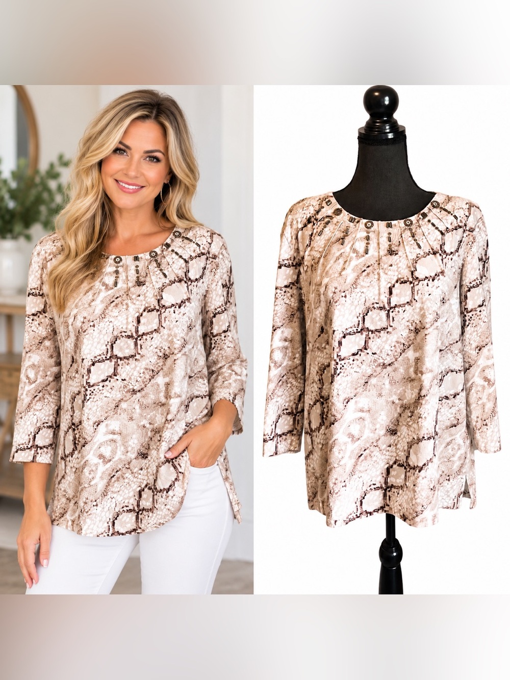 Alfred Dunner 3/4 Sleeve Top Women’s Size Large Petite Bohemian Chic Grandmacore